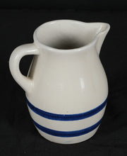 Load image into Gallery viewer, Vintage Roseville Blue Banded Stoneware Pitcher – R.R.P. Co. USA #303-H