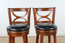Load image into Gallery viewer, Set of 2 Swivel Counter Height Bar Stools in Cherry Finish with Black Upholstered Seats