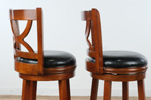 Load image into Gallery viewer, Set of 2 Swivel Counter Height Bar Stools in Cherry Finish with Black Upholstered Seats