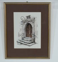 Load image into Gallery viewer, Monika Heller-Cole Signed Print – Rothenburg o. Tauber Rathaus Tür with Studio Stamp, Framed Artwork 18.5" x 23.5"