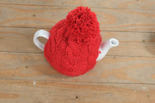 Load image into Gallery viewer, Pier 1 Imports White Ceramic Teapot with Red Knit Cozy – Classic Winter Tea Set