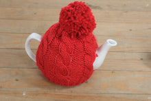 Load image into Gallery viewer, Pier 1 Imports White Ceramic Teapot with Red Knit Cozy – Classic Winter Tea Set