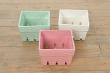 Load image into Gallery viewer, Pier 1 Imports Ceramic Berry Baskets β Set of 3 Pastel Colanders (Pink, Green, White)