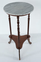 Load image into Gallery viewer, Marble Top Plant Stand Side Table Turned Wood Pedestal 27 Inch