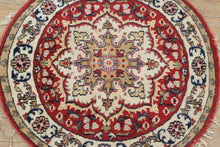 Load image into Gallery viewer, Antique Round Rug 35 Inch Red Ivory Medallion Floral Wool