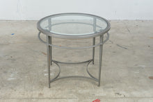 Load image into Gallery viewer, Round Silver-Tone Metal and Glass Accent Table with Architectural Base