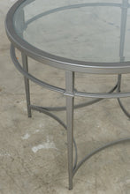 Load image into Gallery viewer, Round Silver-Tone Metal and Glass Accent Table with Architectural Base