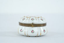 Load image into Gallery viewer, Porcelain Hinged Trinket Box Pink Roses Gold Gilt Floral Round Keepsake Box