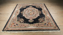 Load image into Gallery viewer, “Royal Garden” Hand-Knotted Wool Rug – 7.8' x 10.2' – Floral Medallion, Navy & Blush