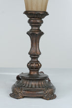 Load image into Gallery viewer, Pair Traditional Bronze Tone Table Lamps Alabaster Style 30 Inch