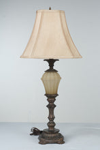 Load image into Gallery viewer, Pair Traditional Bronze Tone Table Lamps Alabaster Style 30 Inch