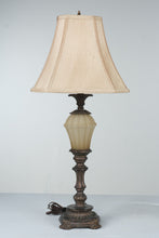 Load image into Gallery viewer, Pair Traditional Bronze Tone Table Lamps Alabaster Style 30 Inch