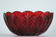 Load image into Gallery viewer, Godinger Dublin Crystal Red Serving Bowl – 9” Cut Glass Holiday Centerpiece