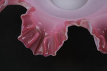 Load image into Gallery viewer, Fenton-Style Pink & White Ruffled Art Glass Bowl – Handcrafted Opalescent Cased Glass, 11” Wide
