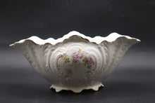 Load image into Gallery viewer, Antique Porcelain Rose Floral Centerpiece Bowl Gold Trim Scalloped Rim