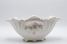 Load image into Gallery viewer, Antique Porcelain Rose Floral Centerpiece Bowl Gold Trim Scalloped Rim