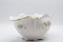 Load image into Gallery viewer, Antique Porcelain Rose Floral Centerpiece Bowl Gold Trim Scalloped Rim