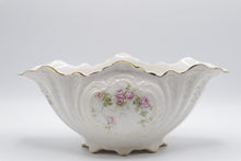 Load image into Gallery viewer, Antique Porcelain Rose Floral Centerpiece Bowl Gold Trim Scalloped Rim
