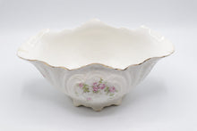 Load image into Gallery viewer, Antique Porcelain Rose Floral Centerpiece Bowl Gold Trim Scalloped Rim