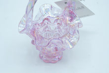 Load image into Gallery viewer, Fenton Iridescent Pink Ruffles Art Glass Basket with Handle | Handmade in USA