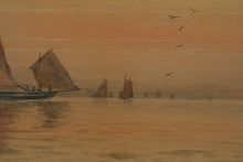 Load image into Gallery viewer, Otis Weber Nautical Painting – Sailboats at Sunset – 28" x 21.5" – Signed Maritime Artwork