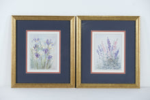 Load image into Gallery viewer, Set of 2 Framed Floral Prints by B.M. Cheesman – “Irises” & “Salvia” – 15" x 17" Gold Frame Wall Art
