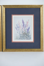 Load image into Gallery viewer, Set of 2 Framed Floral Prints by B.M. Cheesman – “Irises” & “Salvia” – 15" x 17" Gold Frame Wall Art