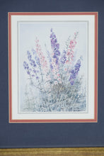 Load image into Gallery viewer, Set of 2 Framed Floral Prints by B.M. Cheesman – “Irises” & “Salvia” – 15" x 17" Gold Frame Wall Art