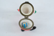 Load image into Gallery viewer, Santa Claus Porcelain Hinged Trinket Box Christmas with Miniature Gift