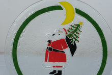 Load image into Gallery viewer, Peggy Karr Checkerboard Santa Fused Glass Christmas Platter 14 Inch Vintage