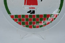 Load image into Gallery viewer, Peggy Karr Checkerboard Santa Fused Glass Christmas Platter 14 Inch Vintage