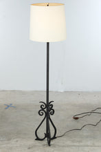 Load image into Gallery viewer, Rustic Metal Floor Lamp Scroll Base Linen Drum Shade 60 Inch