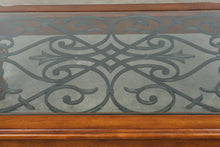 Load image into Gallery viewer, Glass Top Wood Coffee Table with Decorative Iron Scrollwork