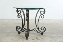 Load image into Gallery viewer, Round Glass Top Metal Scrollwork Accent Side Table