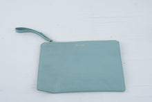 Load image into Gallery viewer, Cole Haan Aqua Blue Leather Wristlet Clutch Zip Pouch Gold Tone Hardware