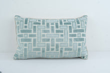 Load image into Gallery viewer, Aqua Blue Geometric Velvet Lumbar Throw Pillow 20 x 13 Modern Accent Cushion
