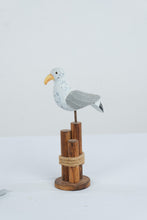 Load image into Gallery viewer, Wood Seagull Figurine Nautical Dock Post Coastal Beach Decor Rope Base