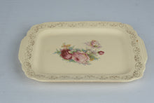 Load image into Gallery viewer, Vintage Floral Rose Serving Platter Ivory Ceramic Scalloped Handles Second Selection
