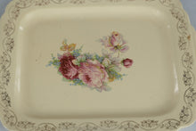 Load image into Gallery viewer, Vintage Floral Rose Serving Platter Ivory Ceramic Scalloped Handles Second Selection
