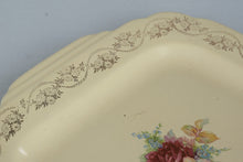 Load image into Gallery viewer, Vintage Floral Rose Serving Platter Ivory Ceramic Scalloped Handles Second Selection