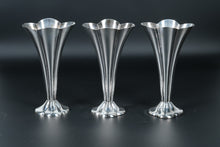 Load image into Gallery viewer, Set of 3 Silver Trumpet Vases – Reed & Barton Style – Flared Tulip Rim – 7” Tall
