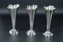 Load image into Gallery viewer, Set of 3 Silver Trumpet Vases – Reed & Barton Style – Flared Tulip Rim – 7” Tall