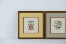 Load image into Gallery viewer, Set of 4 Framed Cross-Stitch Art Pieces β Pineapple, Floral Basket, Tree, and Bird