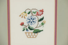 Load image into Gallery viewer, Set of 4 Framed Cross-Stitch Art Pieces β Pineapple, Floral Basket, Tree, and Bird