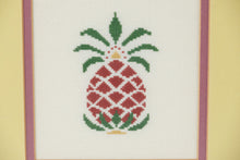 Load image into Gallery viewer, Set of 4 Framed Cross-Stitch Art Pieces β Pineapple, Floral Basket, Tree, and Bird