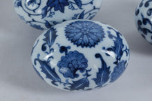 Load image into Gallery viewer, Set of 4 Blue and White Porcelain Decorative Eggs – Floral Pattern, 3.5" x 2.5"