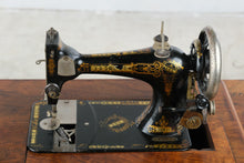 Load image into Gallery viewer, Antique Treadle Sewing Machine in Inlaid Wood Cabinet