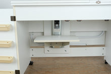 Load image into Gallery viewer, Fold Out Sewing Cabinet Craft Table with Storage Bins and Adjustable Lift Platform