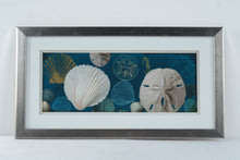 Load image into Gallery viewer, Framed Seashell Sand Dollar Seahorse Coastal Wall Art Teal Silver Frame