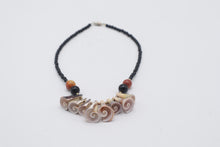 Load image into Gallery viewer, Carved Spiral Shell Black Bead Statement Necklace Natural Seashell Jewelry